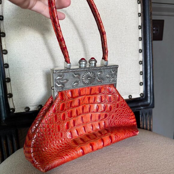 James Culver Vintage Moulin Rouge Red Leather Faux crocodile - Picture 1 of 8